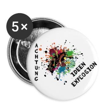 Achtung - Ideen Explosion - schlau & frech - Buttons groß 56 mm (5er Pack) - Weiß - Vorne