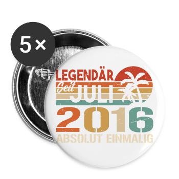 2016 Juli Geboren im Juli 2016 - Buttons groß 56 mm (5er Pack) - Weiß - Vorne