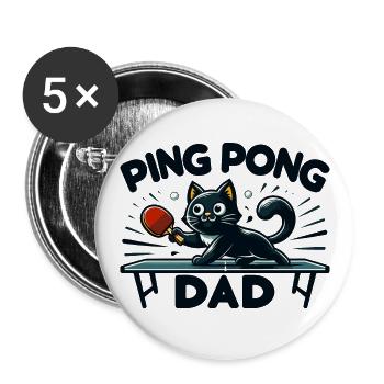 Table Tennis Katze Pingpong Black Cat Dad Outfit - Buttons groß 56 mm (5er Pack) - Weiß - Vorne