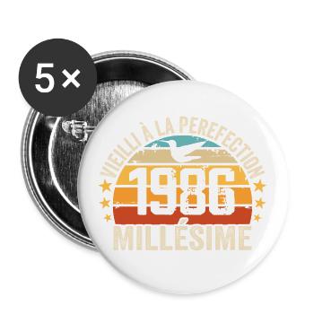 Vintage 1986 Retro 1986 Birthday Gift - Buttons large 2.2''/56 mm (5-pack) - white - Front
