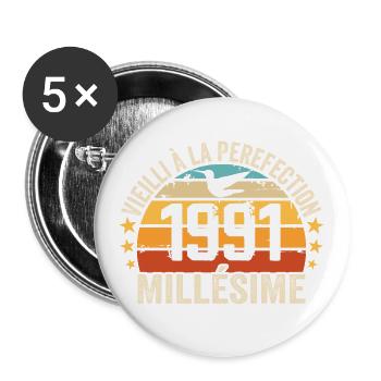 Millésime 1991 Cadeau D’anniversaire Rétro 1991 - Lot de 5 grands badges (56 mm) - blanc - Devant