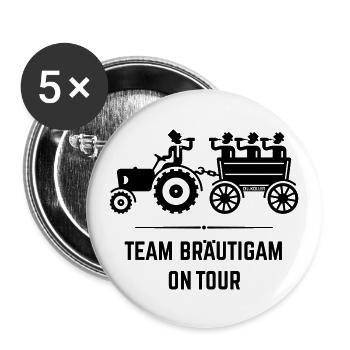 Team Bräutigam On Tour Mit Trecker (JGA / Black) - Buttons groß 56 mm (5er Pack) - Weiß - Vorne