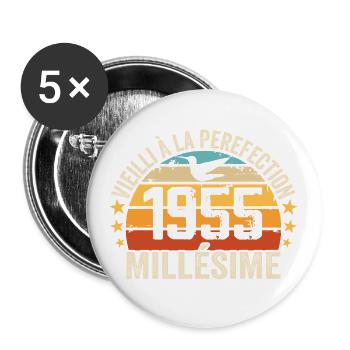 Millésime 1955 Cadeau D’anniversaire Rétro 1955 - Lot de 5 grands badges (56 mm) - blanc - Devant