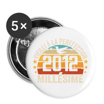 Jahrgang 2012 Retro Geburtstagsgeschenk 2012 - Buttons groß 56 mm (5er Pack) - Weiß - Vorne