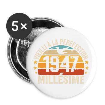 Millésime 1947 Cadeau D’anniversaire Rétro 1947 - Lot de 5 grands badges (56 mm) - blanc - Devant