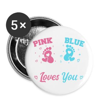 Pink oder Blau Pate liebt dich - Pate - Buttons groß 56 mm (5er Pack) - Weiß - Vorne