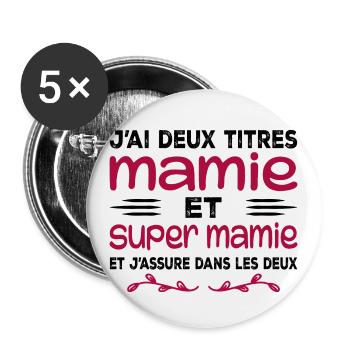 Ich habe zwei Titel: Oma und Super Oma, Geschenk, Oma - Buttons groß 56 mm (5er Pack) - Weiß - Vorne
