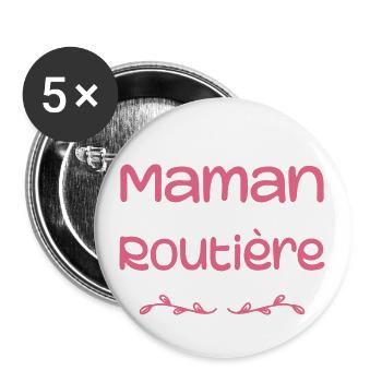 Deux Titres Maman Routière Camionneuse Mémé cadeau - Lot de 5 grands badges (56 mm) - blanc - Devant