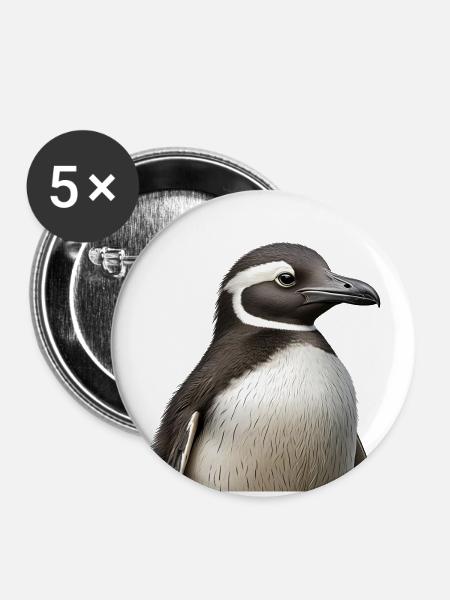 Pinguin - Buttons groß 56 mm (5er Pack) - Weiß