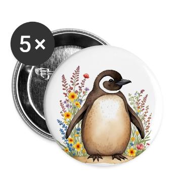 Niedlicher Pinguin - Buttons groß 56 mm (5er Pack) - Weiß - Vorne