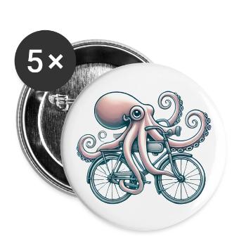 Vélo d’équitation Octopus Style Vintage - Lot de 5 grands badges (56 mm) - blanc - Devant