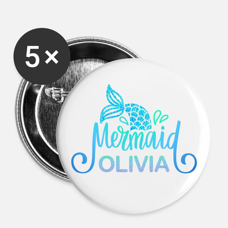Name shirt Olivia with mermaid - Buttons large 2.2''/56 mm (5-pack) - white