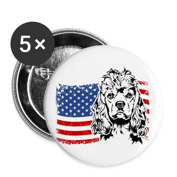Cocker Américain Épagneul Drapeau de l’Amérique des États-Unis Wilsigns - Lot de 5 grands badges (56 mm) - blanc - Devant