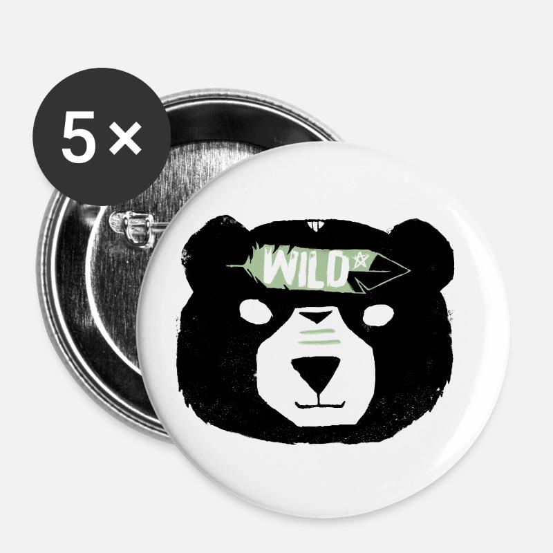 Wild bear - Buttons large 2.2''/56 mm (5-pack) - white