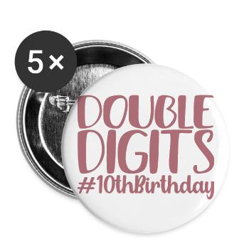 Cadeau de 10e anniversaire, 10 ans, pour garçons et filles - Lot de 5 grands badges (56 mm) - blanc - Devant