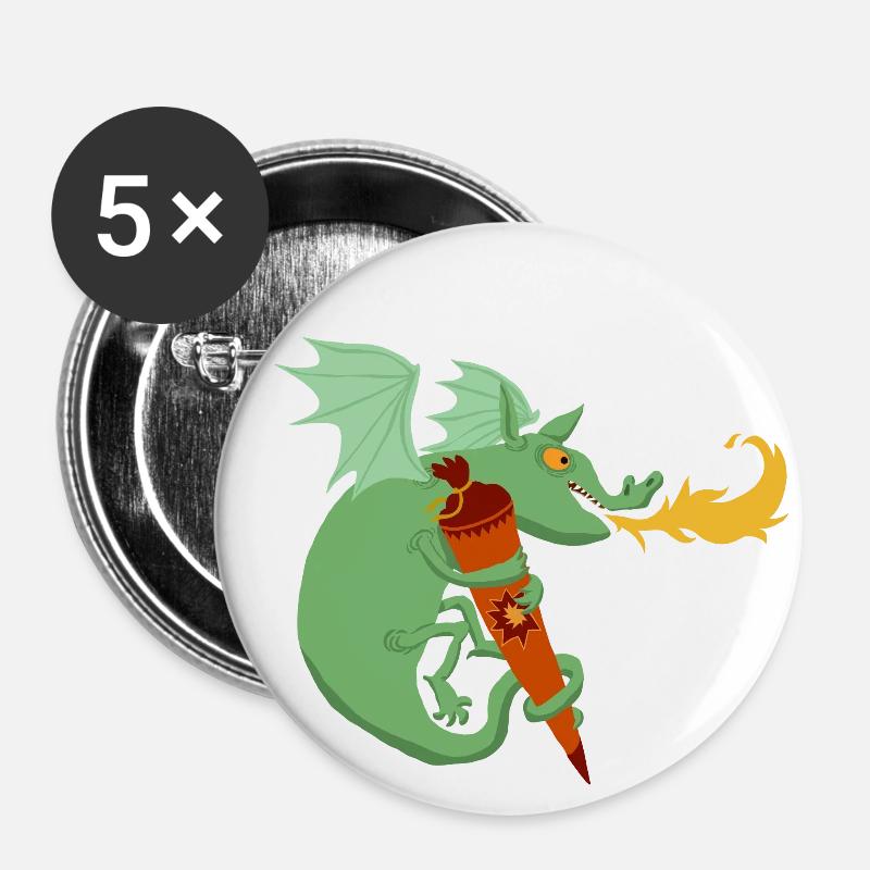 Dragon with school cone - Buttons large 2.2''/56 mm (5-pack) - white
