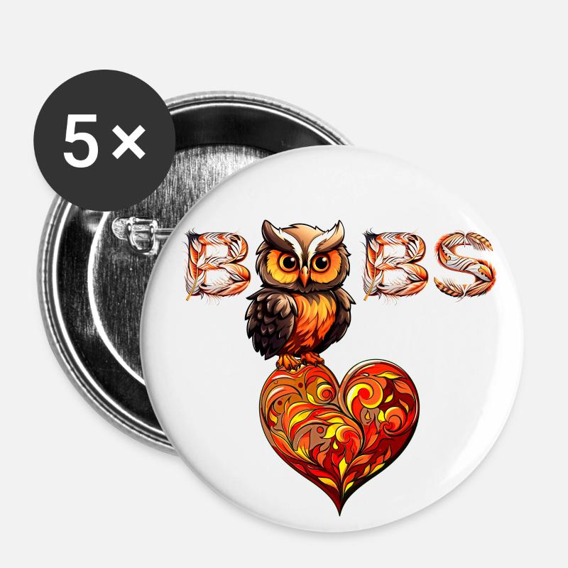 Owl Loves Boobs - Buttons large 2.2''/56 mm (5-pack) - white