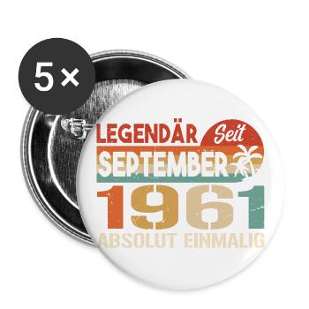 1961 September Vintage Geburtstagsgeschenk 1961 - Buttons groß 56 mm (5er Pack) - Weiß - Vorne