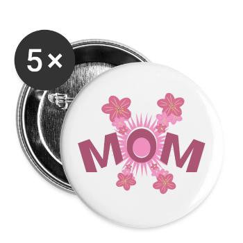Rosa Blumen für MOM, eine süße Überraschung. - Buttons groß 56 mm (5er Pack) - Weiß - Vorne