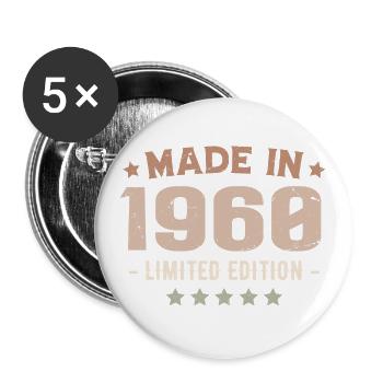 Made In 1960 Cadeau Anniversaire 1960 Vintage 1960 - Lot de 5 grands badges (56 mm) - blanc - Devant