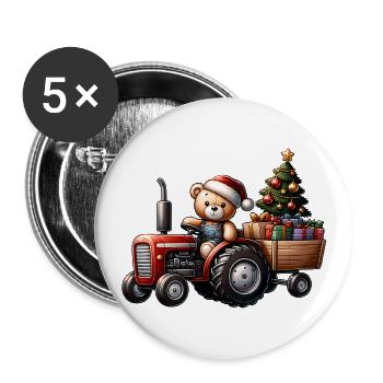 Teddy as Santa Claus with tractor - Buttons large 2.2''/56 mm (5-pack) - white - Front