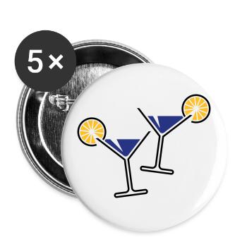 2 Cocktailgläser / Cocktail / Martini + (Blau) - Buttons groß 56 mm (5er Pack) - Weiß - Vorne