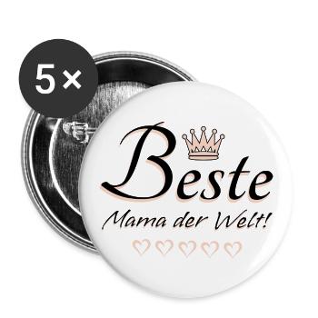 Meilleure maman du monde dicton cadeau, y compris la fête des mères - Lot de 5 grands badges (56 mm) - blanc - Devant