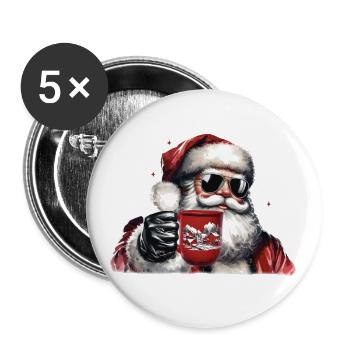 Nikolaus Santa Claus Weihnachtsmann mit Glühwein - Buttons groß 56 mm (5er Pack) - Weiß - Vorne