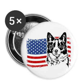 Border Collie US Amérique Drapeau Chiens Chien Wilsigns - Lot de 5 grands badges (56 mm) - blanc - Devant