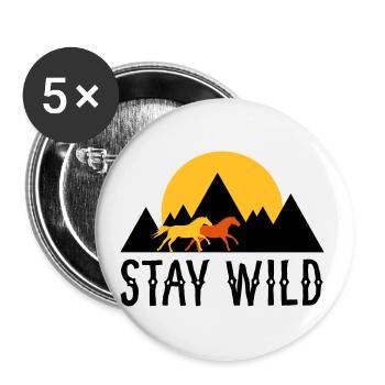 STAY WILD - Pferde vor Bergen und Sonnenuntergang - Buttons groß 56 mm (5er Pack) - Weiß - Vorne