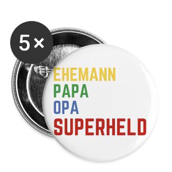 Ehemann, Papa, Opa aber hauptberuflich Superheld - Buttons groß 56 mm (5er Pack) - Weiß - Vorne
