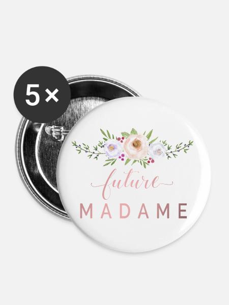 Blumen Future Madame personalisierbar - Buttons groß 56 mm (5er Pack) - Weiß