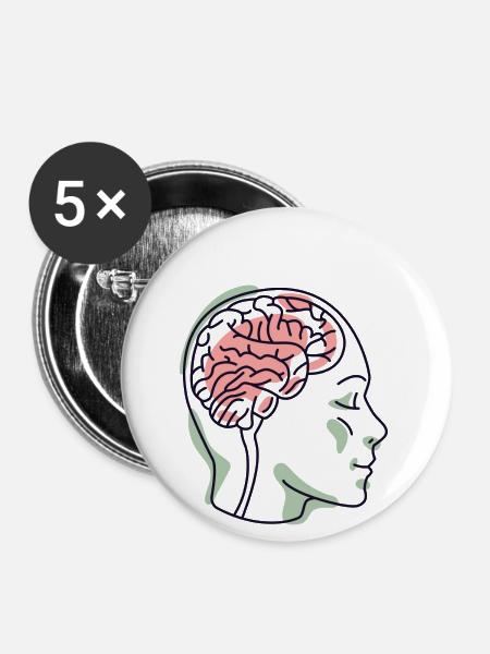 Kopf mit Gehirn - Buttons groß 56 mm (5er Pack) - Weiß