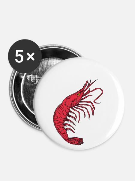 Shrimp Languste Krabbe - Buttons groß 56 mm (5er Pack) - Weiß