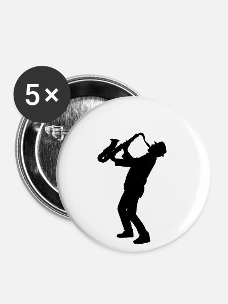 Saxophon Spieler Jazz Musik - Buttons groß 56 mm (5er Pack) - Weiß
