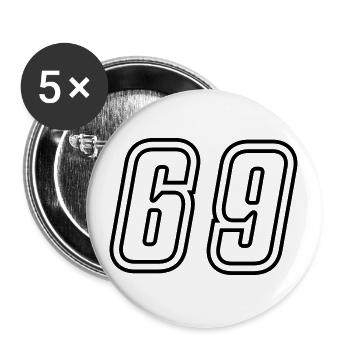 69 Zahl nummer - Buttons groß 56 mm (5er Pack) - Weiß - Vorne