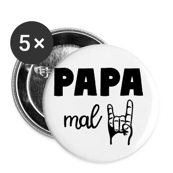 Papa mal Zwei 2 Kinder Rocker Vater - Buttons groß 56 mm (5er Pack) - Weiß - Vorne
