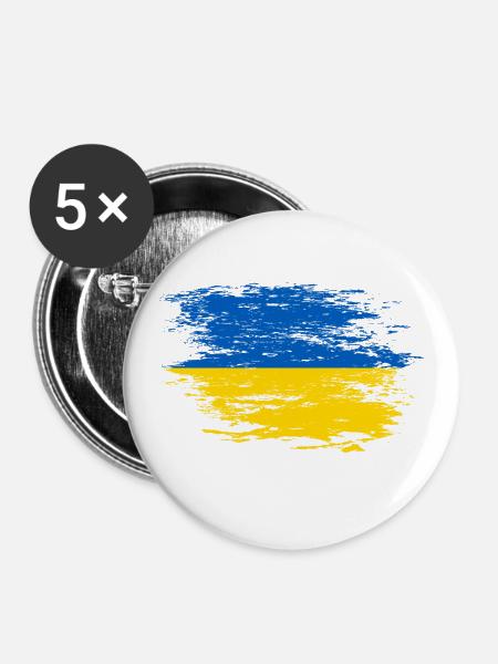 Ukraine Flagge used - Buttons groß 56 mm (5er Pack) - Weiß