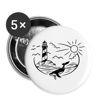 Phare Baleine Mer Côte Soleil Maritime - Lot de 5 grands badges (56 mm) - blanc - Devant