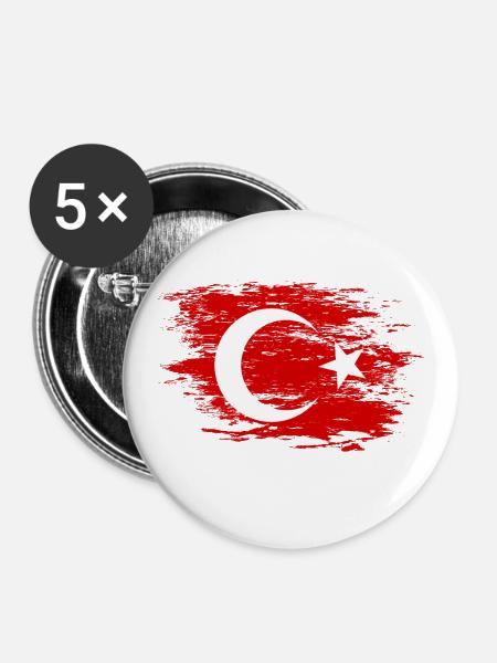 Türkei Flagge used - Buttons groß 56 mm (5er Pack) - Weiß