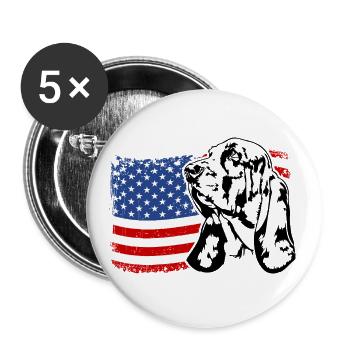 Basset Hound US Amerika Fahne Hunde Wilsigns - Buttons groß 56 mm (5er Pack) - Weiß - Vorne