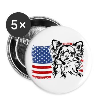 Chihuahua US America Flag Dogs Dog Wilsigns - Buttons large 2.2''/56 mm (5-pack) - white - Front