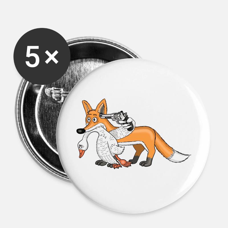 Fox with goose - Buttons large 2.2''/56 mm (5-pack) - white
