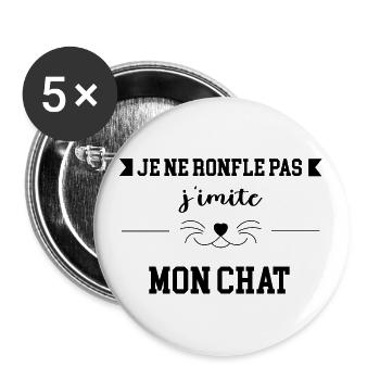 Chat ronflement drôle - Lot de 5 grands badges (56 mm) - blanc - Devant