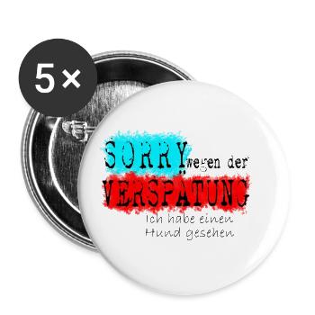 verspätung hund schwarz - Buttons groß 56 mm (5er Pack) - Weiß - Vorne