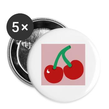 Kirschen in einem rosa Quadrat - Buttons groß 56 mm (5er Pack) - Weiß - Vorne