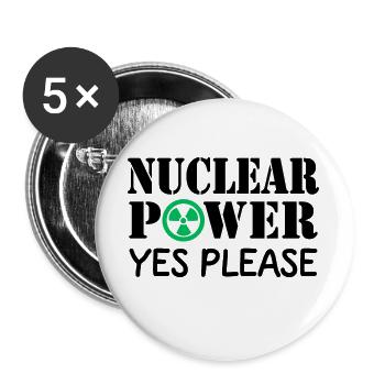 Atomkraft, Ja bitte, Ja zu Kernenergie - Buttons groß 56 mm (5er Pack) - Weiß - Vorne