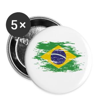 Brazil flag used - Buttons large 2.2''/56 mm (5-pack) - white - Front