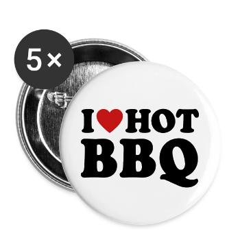 I Love Hot BBQ Spruch Grillen - Buttons groß 56 mm (5er Pack) - Weiß - Vorne