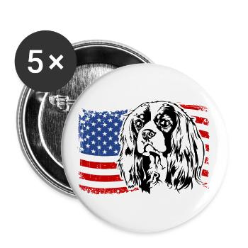 Cavalier King Charles Spaniel Drapeau de l’Amérique des États-Unis - Lot de 5 grands badges (56 mm) - blanc - Devant
